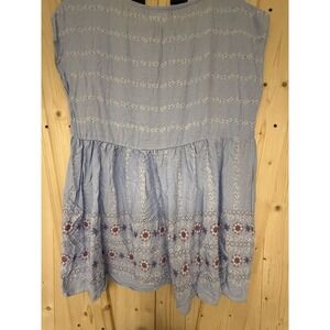 Orange Farm blue and red Patterned Crew Neck Sleeveless Babydoll Boho Top Size L